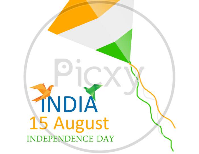 Indian Independence Day Card With Colors And Wheel Of Indian Flag In The Shape Of Kite