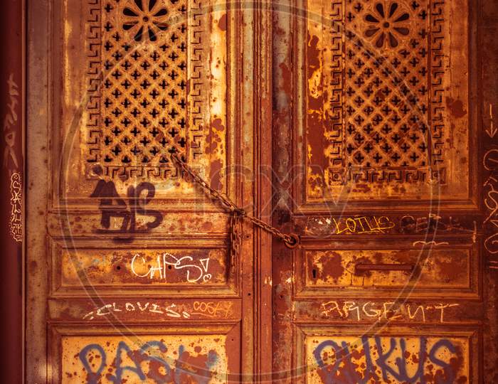 Pair Of Old Weathered Doors To A Building In Istanbul