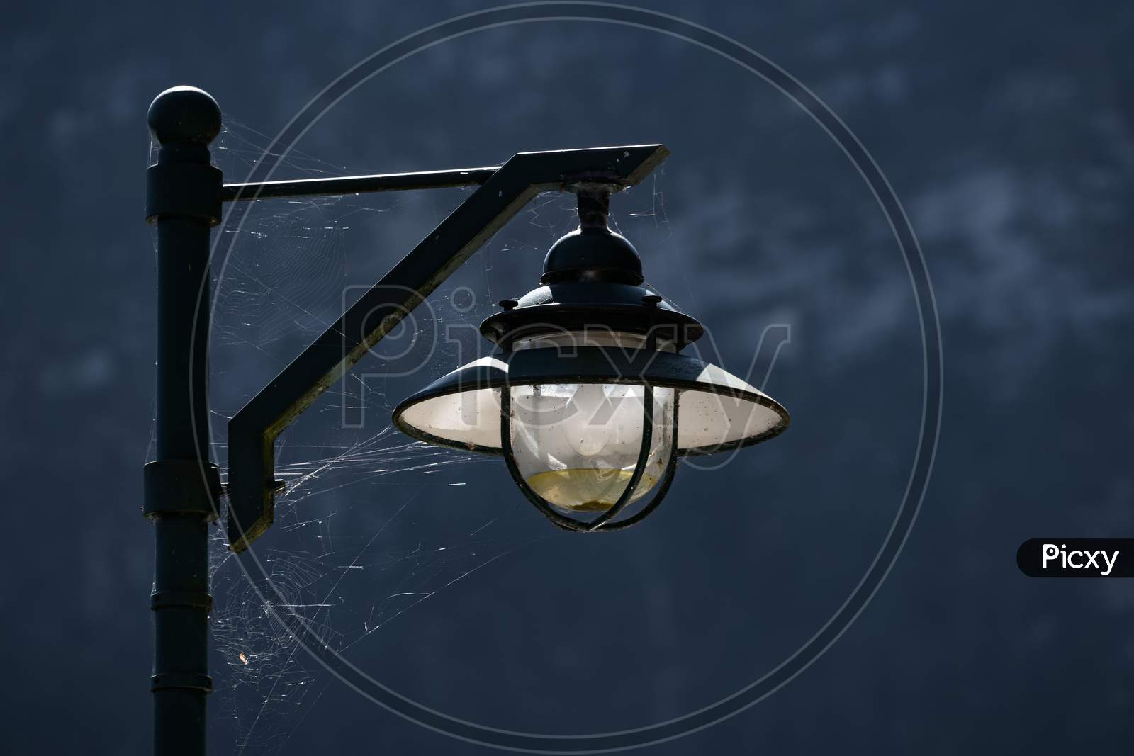 Spiders Web Attached To A Lamppost In Hallstatt