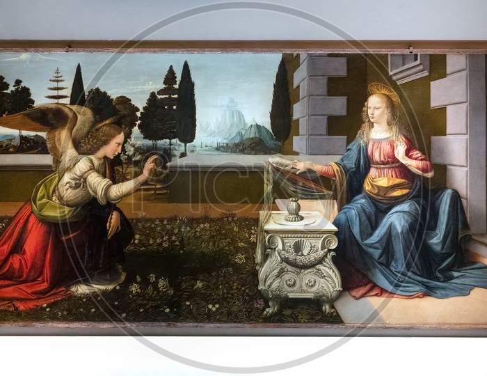 Florence, Tuscany/Italy - October 19 : Annunciation Painting In The Uffizi Gallery In Florence On October 19, 2019
