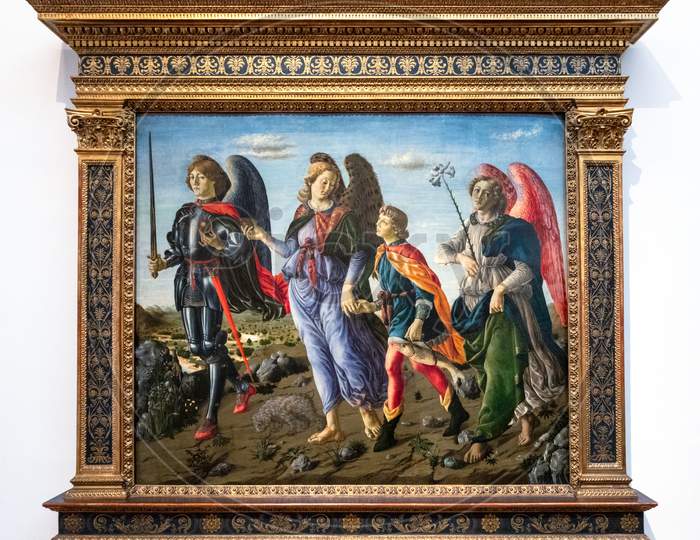 Florence, Tuscany/Italy - October 19 :The Three Archangels And Tobias Painting In The Uffizi Gallery In Florence On October 19, 2019