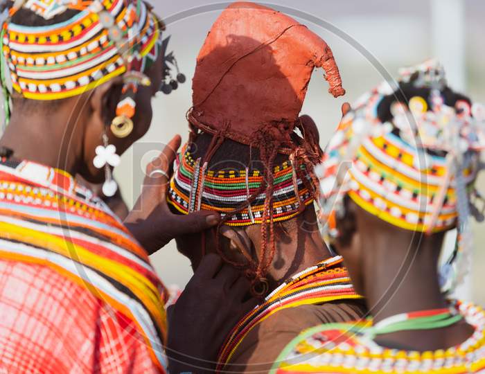 Turkana Woman Wearing The Hand Made Bead Traditional Jewerly