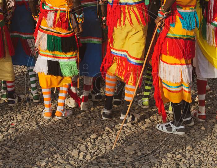 Turkana Men Wearing Colourful Traditional Clothes