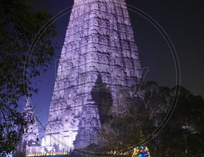 The Mahabodhi stupa at Bodhgaya at night on 1Jan 2021