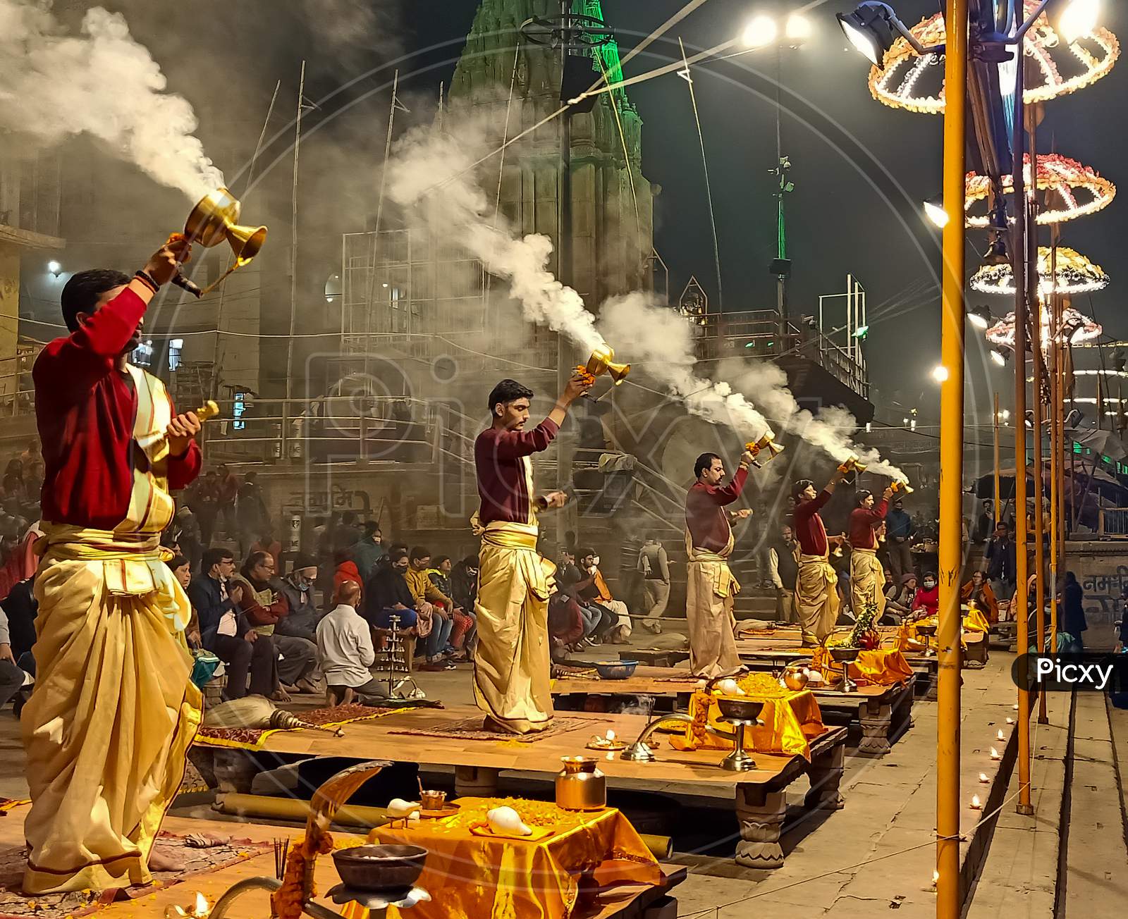 Banaras Ganga Arti rituals at ganga ghat performed by Hindu priests assi ghat arti banaras Dashashwamedh Ghat Varanasi Kashi Vishwanath