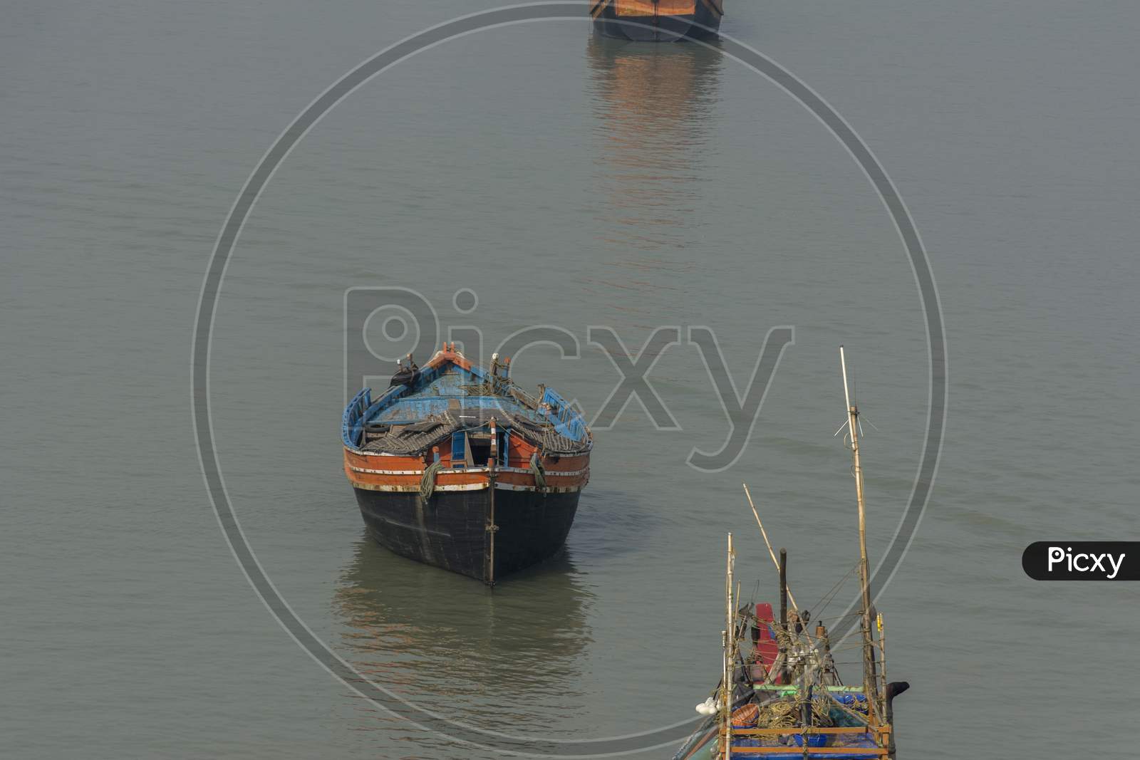 A Fishing Boat Floating On River Matla At Namkhana, West Bengal.