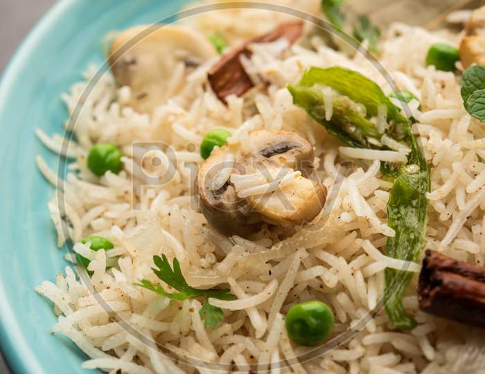 Mushroom Pulao Or Biryani Is An Indian Recipe Using Basmati Rice, It'S A One Pot Meal