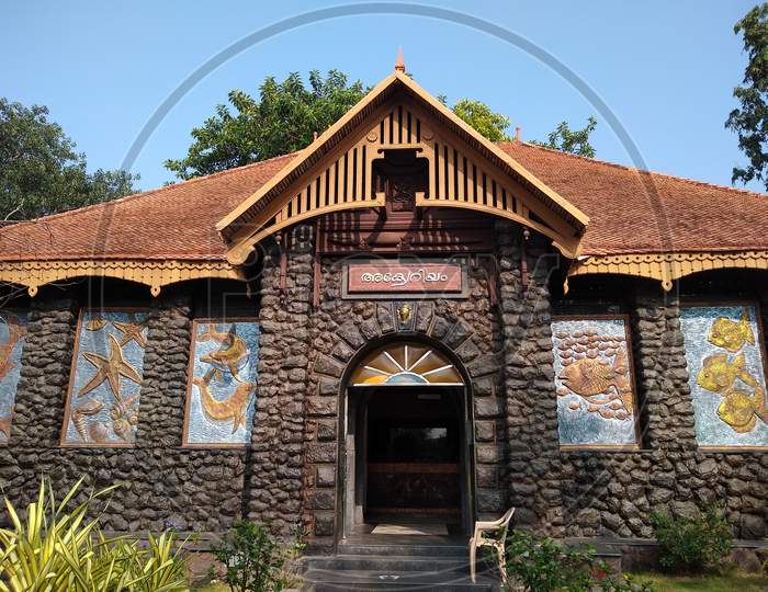 Beautiful stone wall texture building, Thiruvananthapuram aquarium