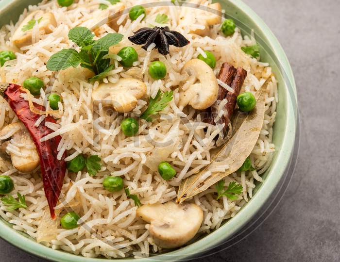 Mushroom Pulao Or Biryani Is An Indian Recipe Using Basmati Rice, It'S A One Pot Meal