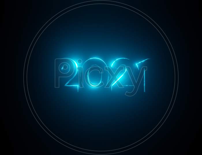 2021 happy new year background with metallic blue with light effect colored numbers . 3d illustration rendering
