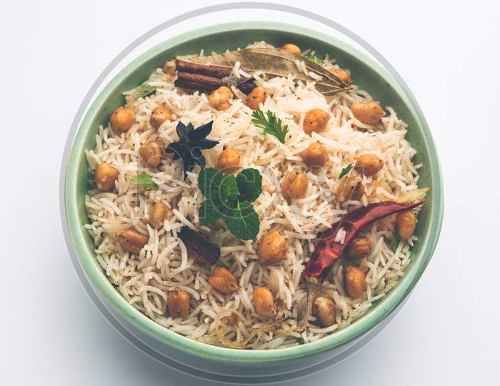Indian Veg Chana Pulav Also Known As Chickpea Biryani, Pulav Or Pilaf