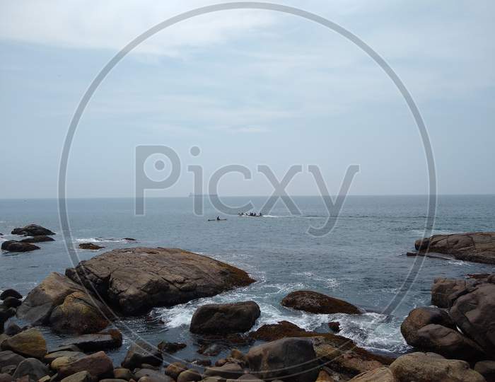 Beautiful rock cliff and blue ocean Vizhinjam Thiruvananthapuram Kerala