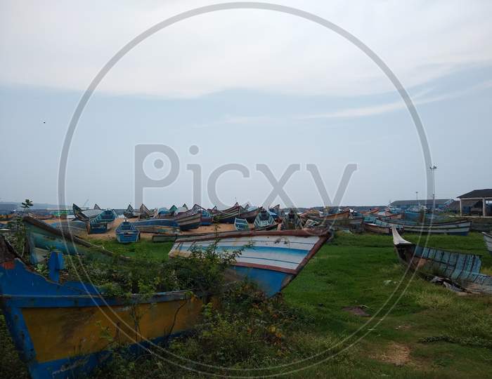 Broken fishing boat on the seashore, Vizhinjam Thiruvananthapuram
