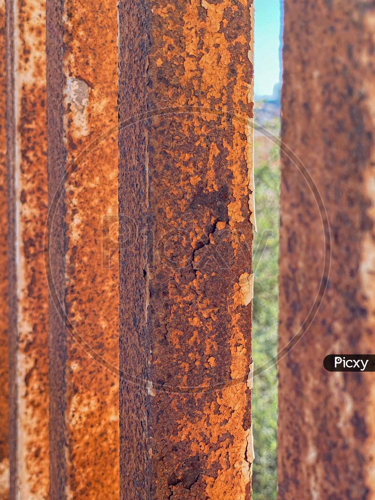 Rusted Old Iron Grills On A Fence