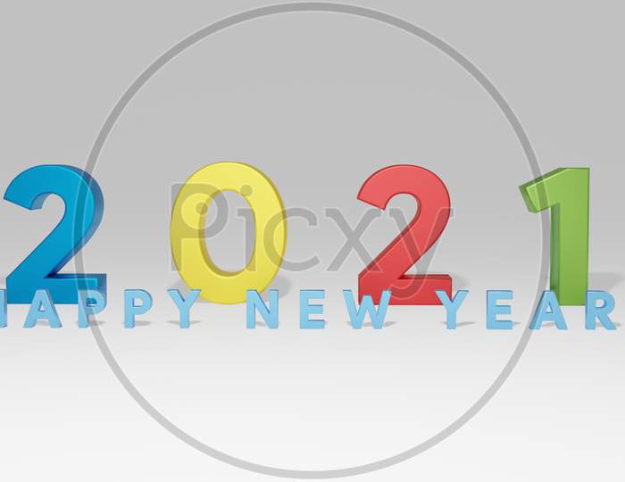 2021 happy new year background with colorful blue yellow red green with colored numbers and text . 3d illustration rendering