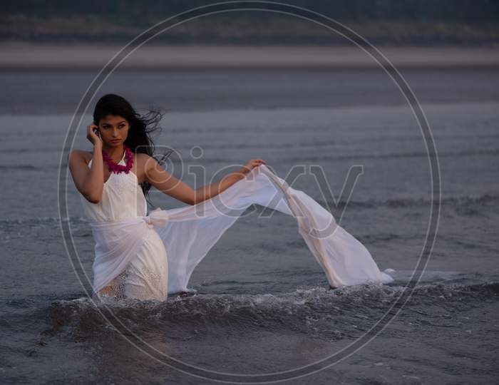 Image of Lifestyle of young Indian woman enjoying her vacation on