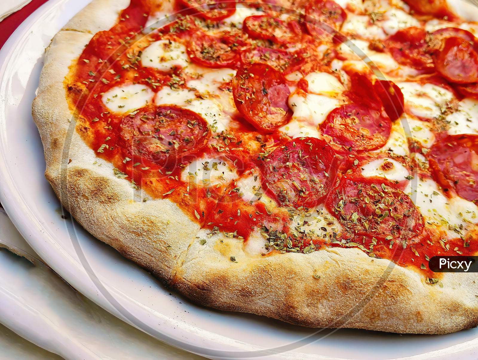Closeup Macro Shot Of An Italian Pizza With Cheese And Oregano
