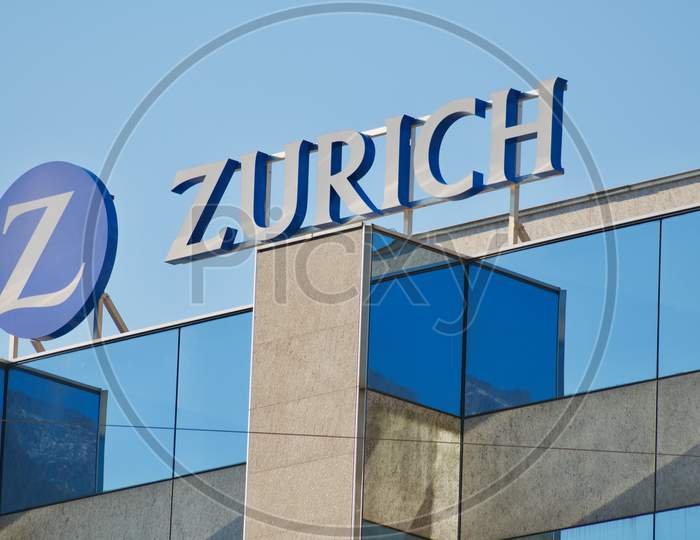 Zurich Insurance Group Sign Hanging In Locarno, Switzerland