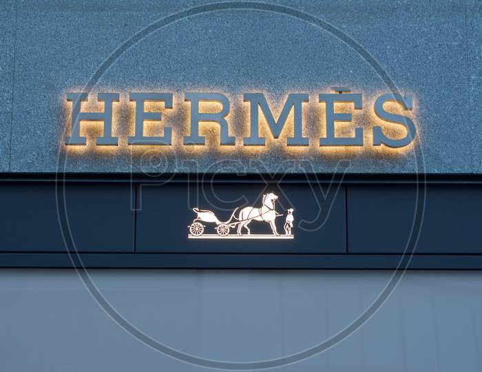 Luminous Hermès Store Sign Hanging In Lugano, Switzerland