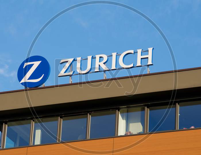 Zurich Insurance Group Sign Hanging In Lugano, Switzerland