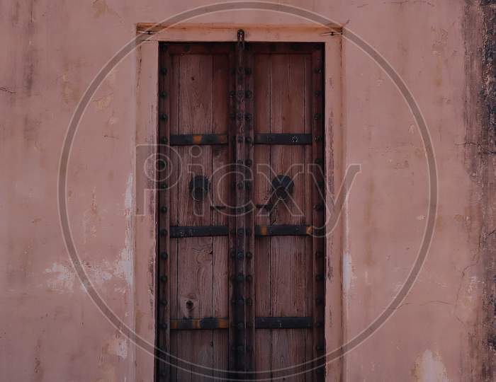 Old wooden door Jantra Mantra Jaipur Rajasthan