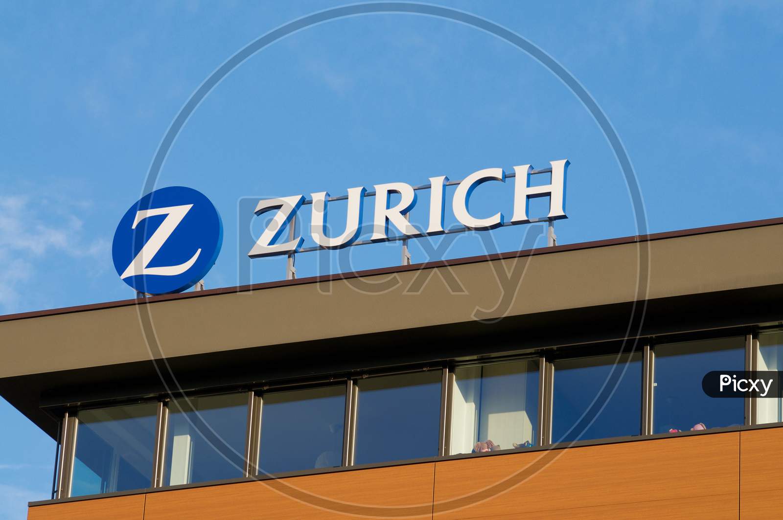 Zurich Insurance Group Sign Hanging In Lugano, Switzerland