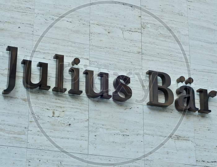 Julius Baer Bank Sign Hanging In Lugano, Switzerland