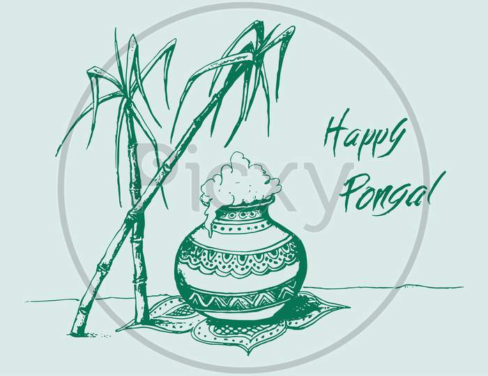 Traditional Pongal Pot Draw with Rice for Thai Pongal Festival Vector  Illustration Stock Vector  Illustration of cuisine nadu 137003130