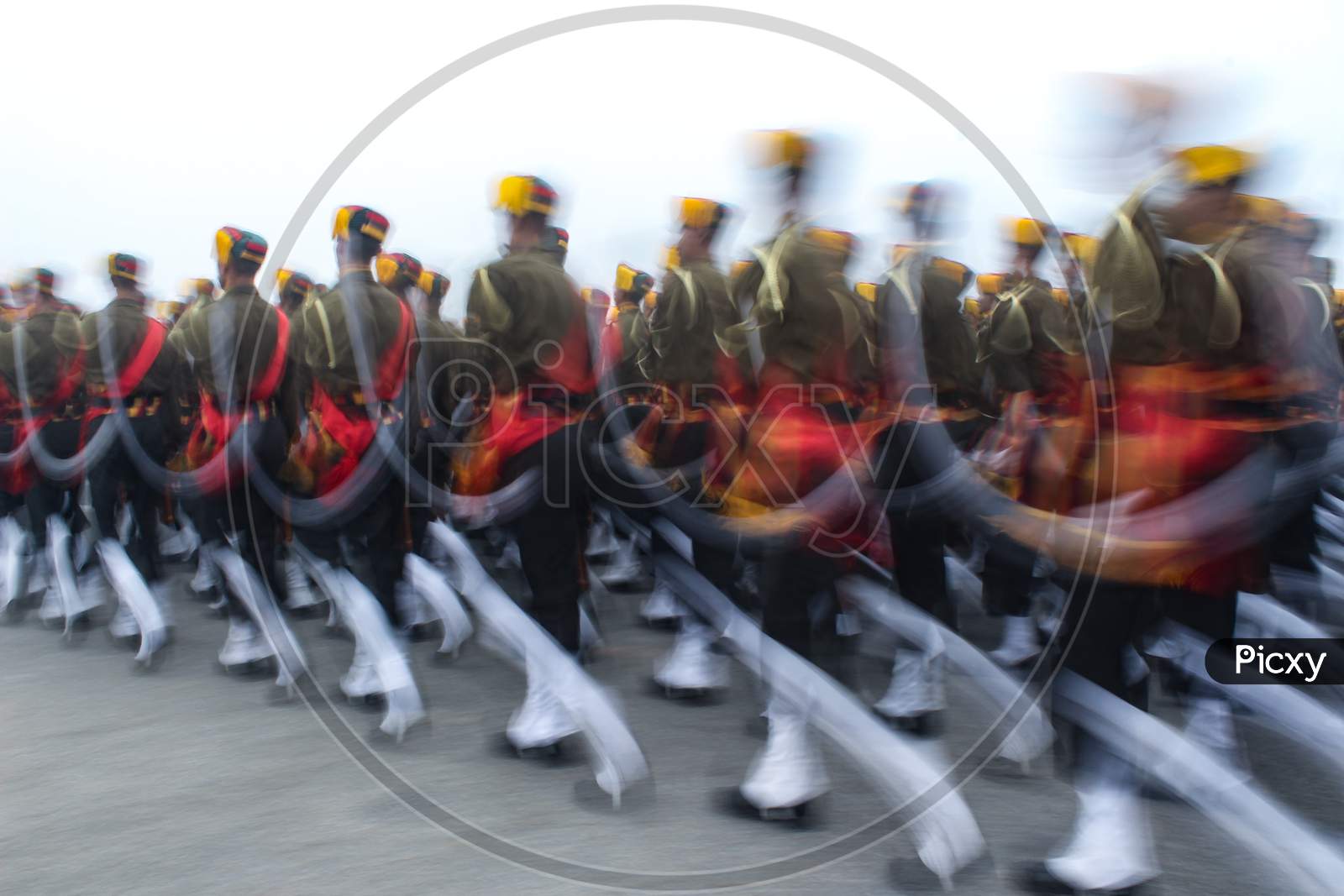 Army Battalion Marching On The Republic Day Parade Of India 2021 Captured In Slow Shutter Speed To Create Abstract Effect Of The Hands.