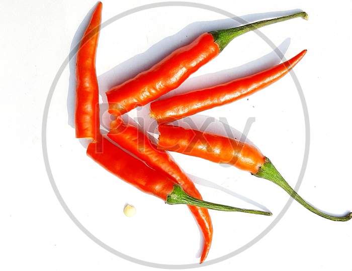 Red Chilis White Papper Background