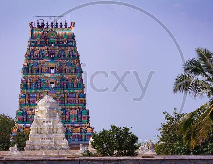 View Of Beautiful Temple Tower Near Chennai In Tamil Nadu , India