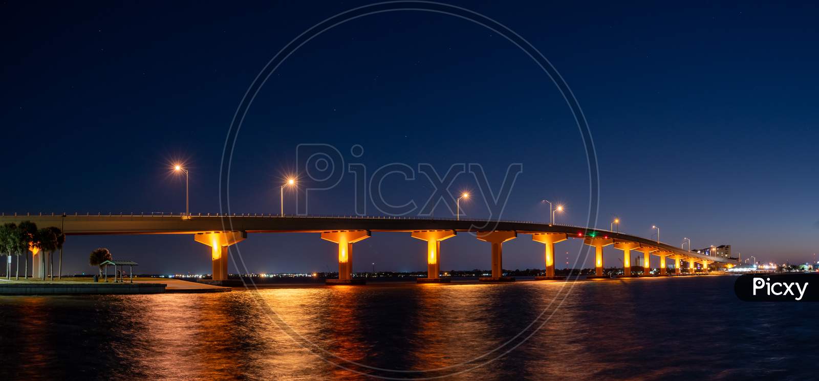 Lighted Bridge at Night
