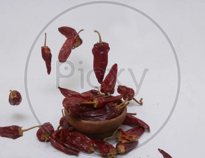 Red pepper chilli garlic pattern on white background isolation.hot chilli and garlic high res image.