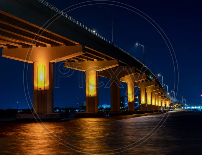 Lighted Bridge at Night
