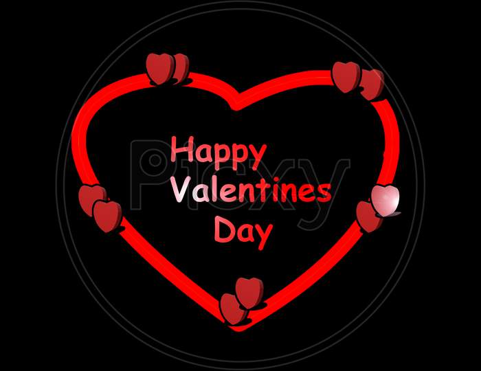 Happy Valentines Day Red Heart Shape On Black Background Wallpaper Design