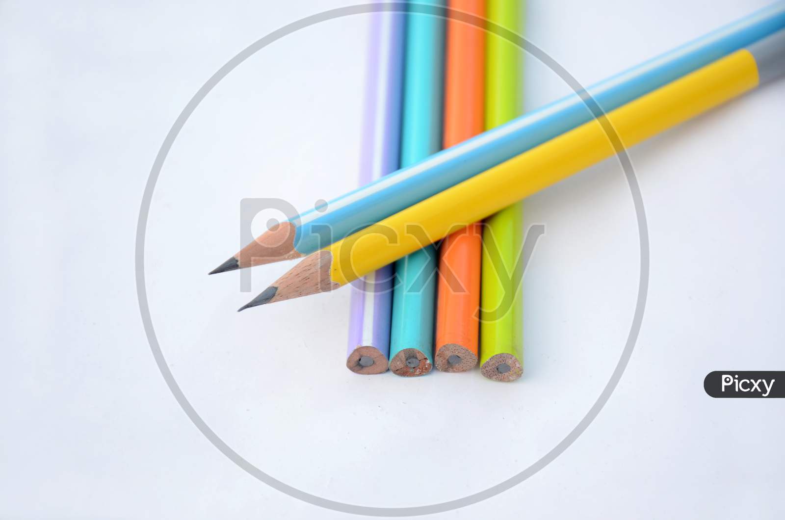 The Yellow Sky Peels Pencil With Bunch The Pencils Isolated On White Background.