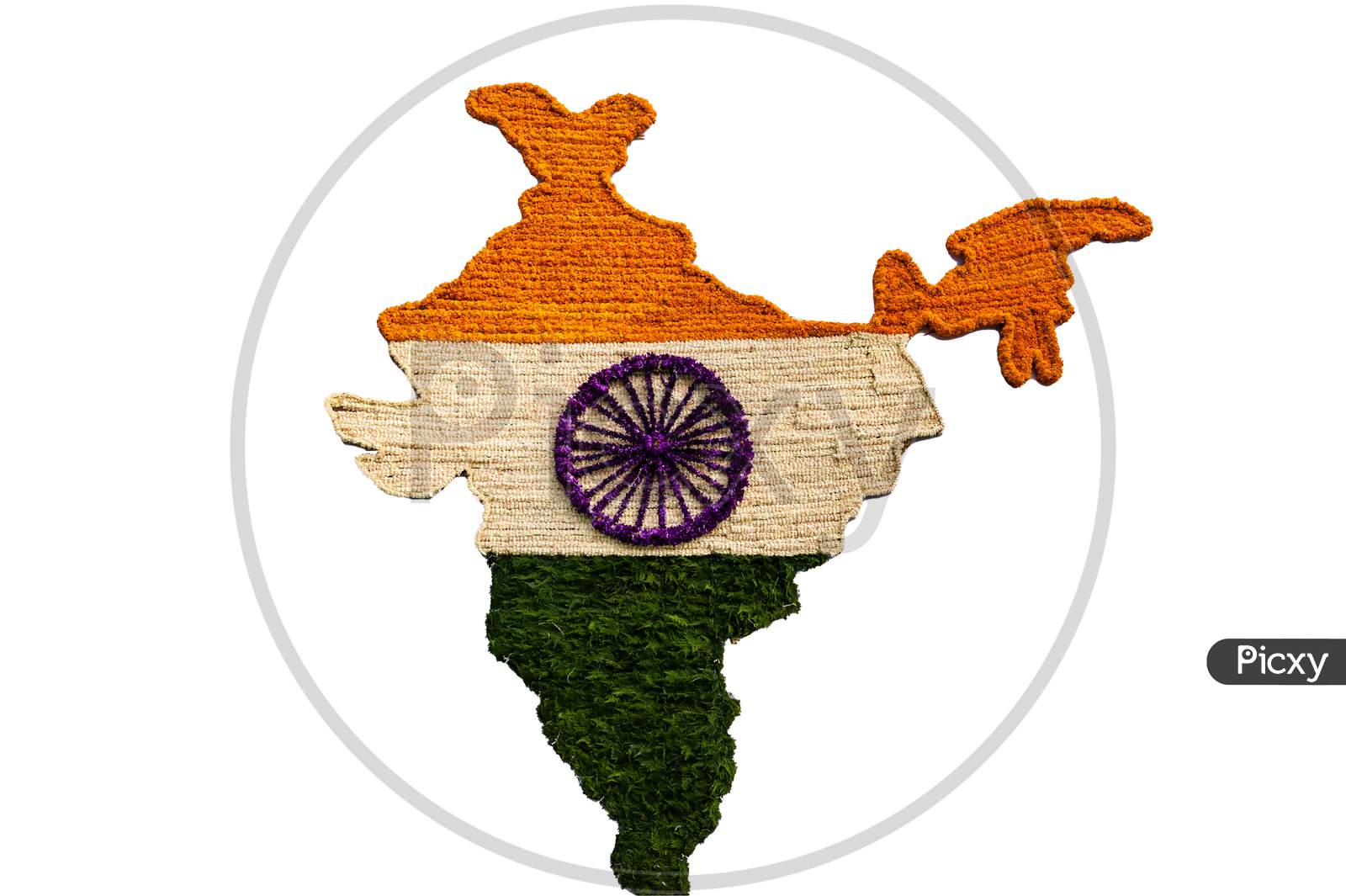 Indian map made of tricolor flowers on cloth on the occasion of Republic day.