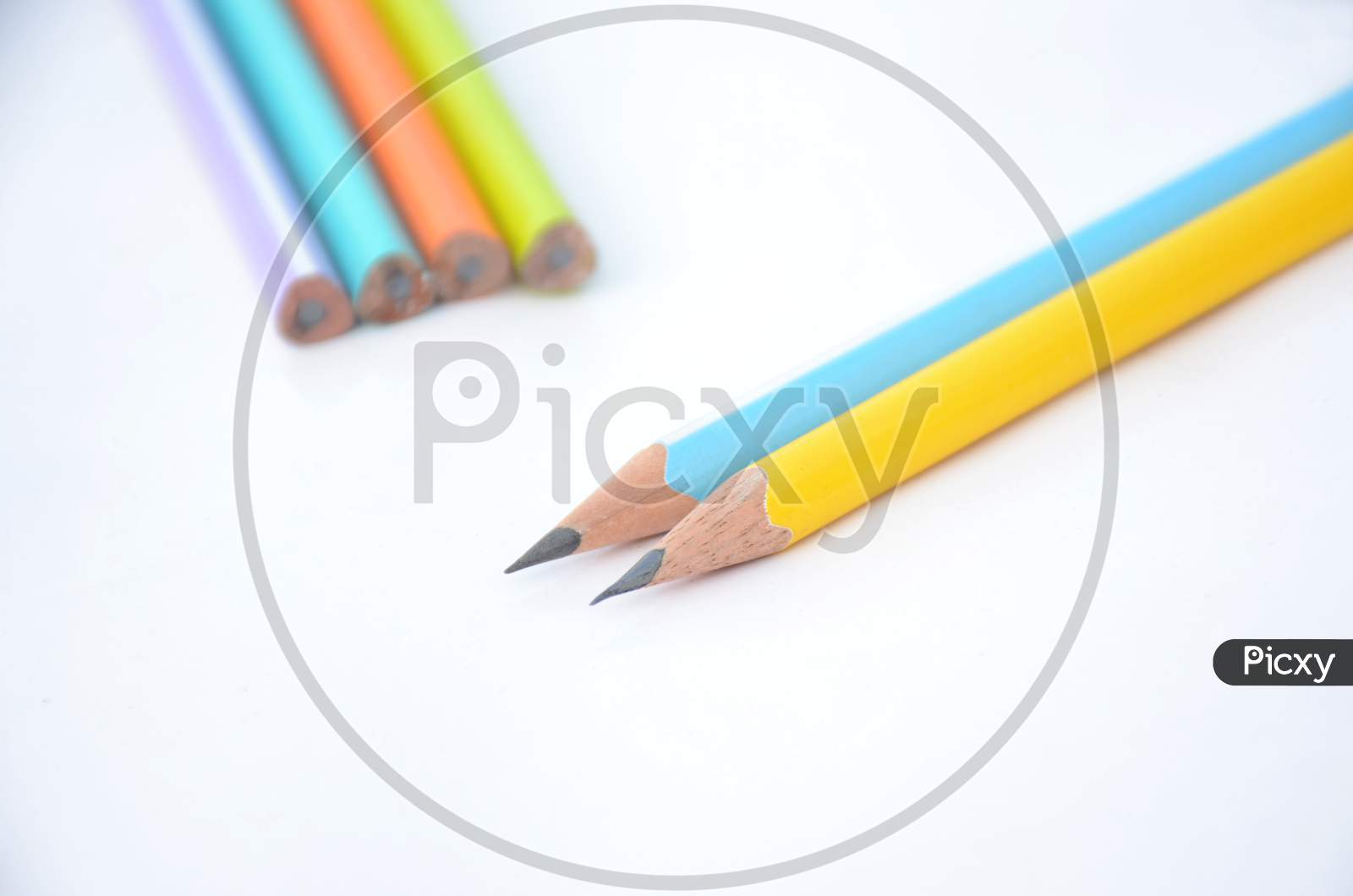The Yellow Sky Peels Pencil With Bunch The Pencils Isolated On White Background.
