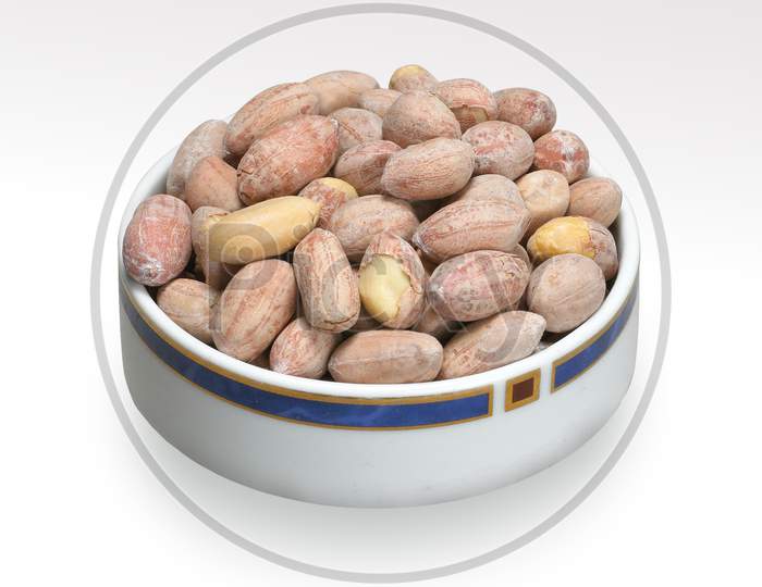 Roasted Peanuts, Salted Peanut, Grains, Nuts, Shing Or Sing, In Bowl White Background