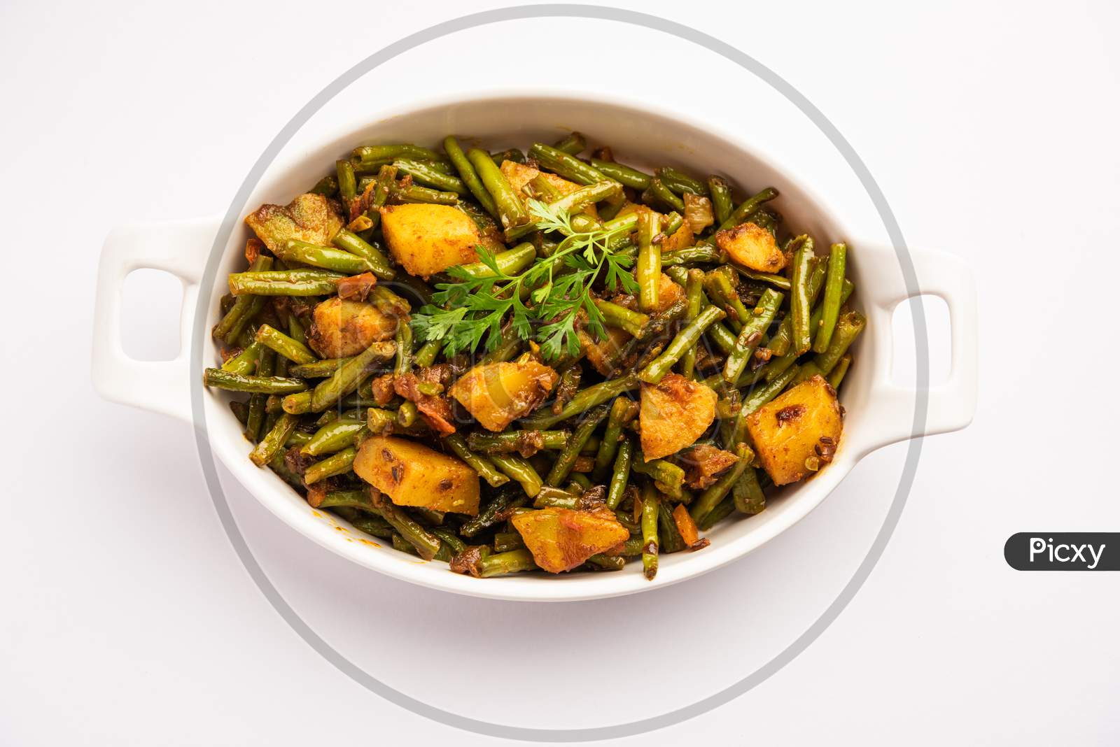 Indian Long Bean Potato Curry Or Chawli Or Barbati And Aloo Dry Fry Sabzi Or Vegetable Recipe