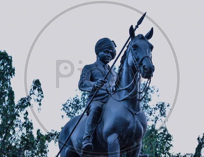 Kolhapur , Maharashtra , India- May 15Th 2019; Statue Of Great Indian Warrior Carved Using Black Granite Stone