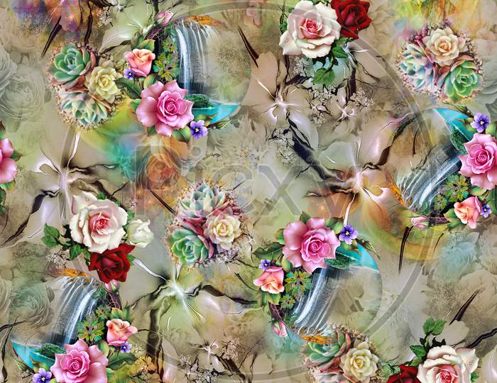 Beautiful Flower Design With Digital Background