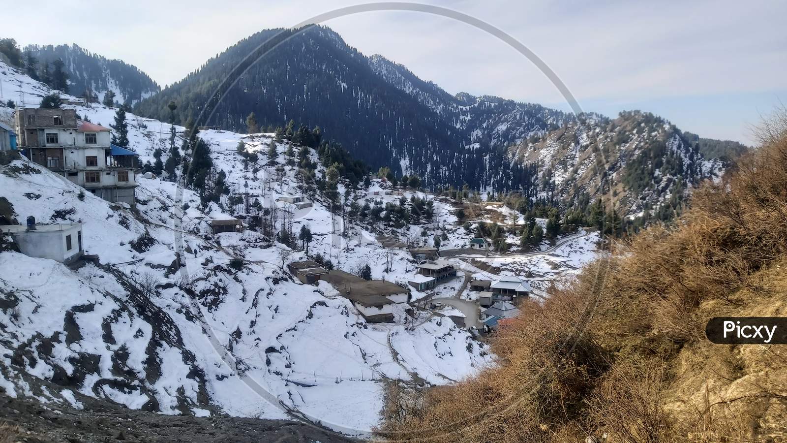 Snow falling start in Mountain range malam Jabba swat Valley