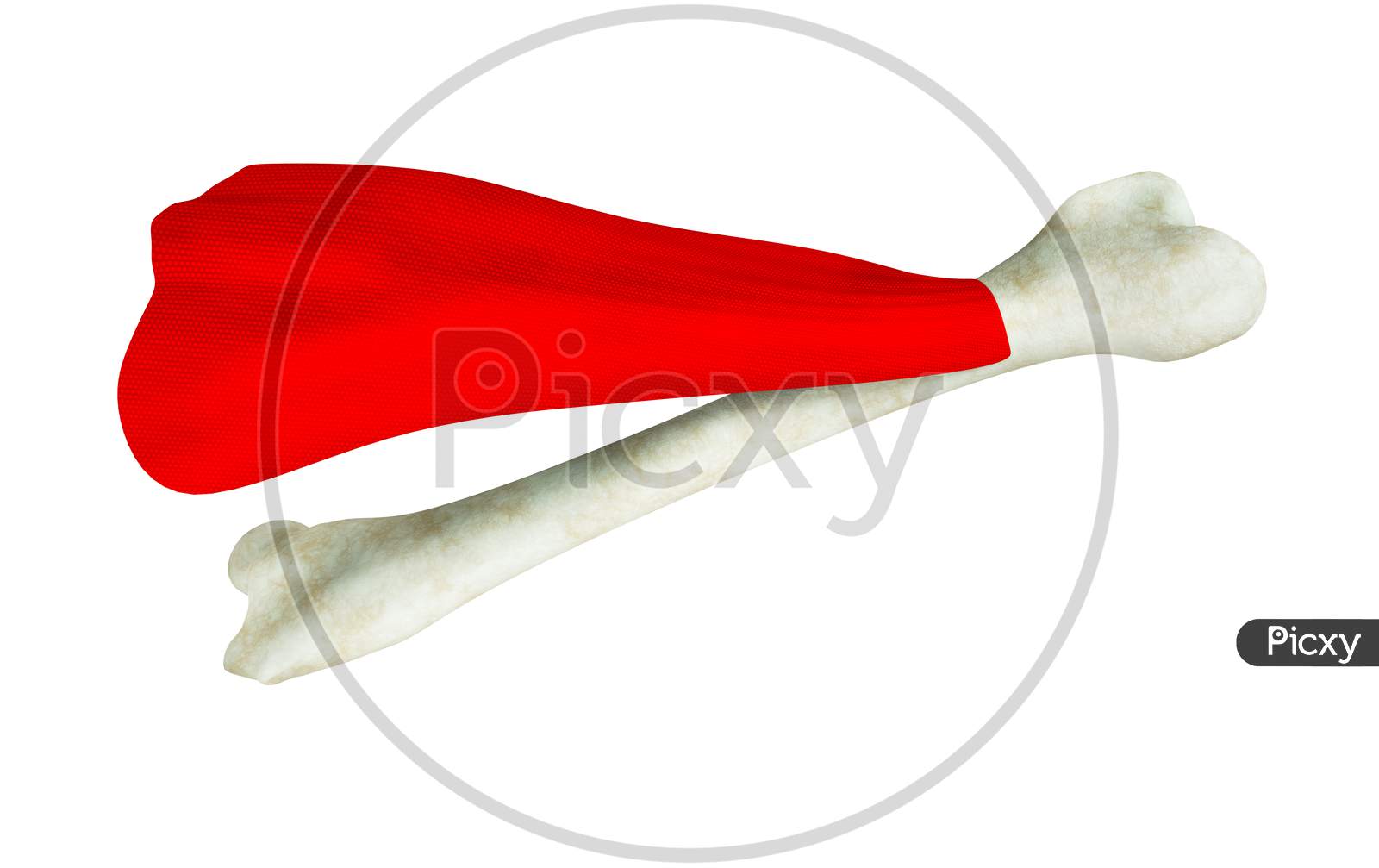Human Thigh Bone In Red Superhero Cape On White Background. Osteoporosis World Day Or Power Or Like A Hero Or Confident Or Health Strong Bones Or Awareness And Prevention Concept. 3D Illustration