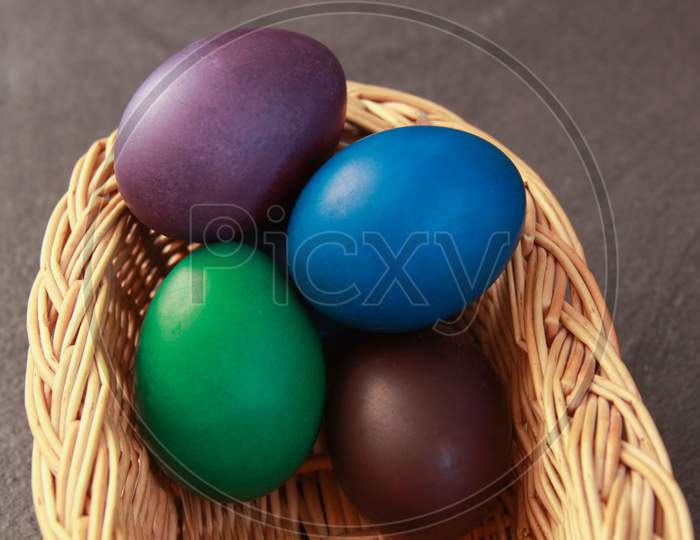Easter Eggs In Basket Cold Colors
