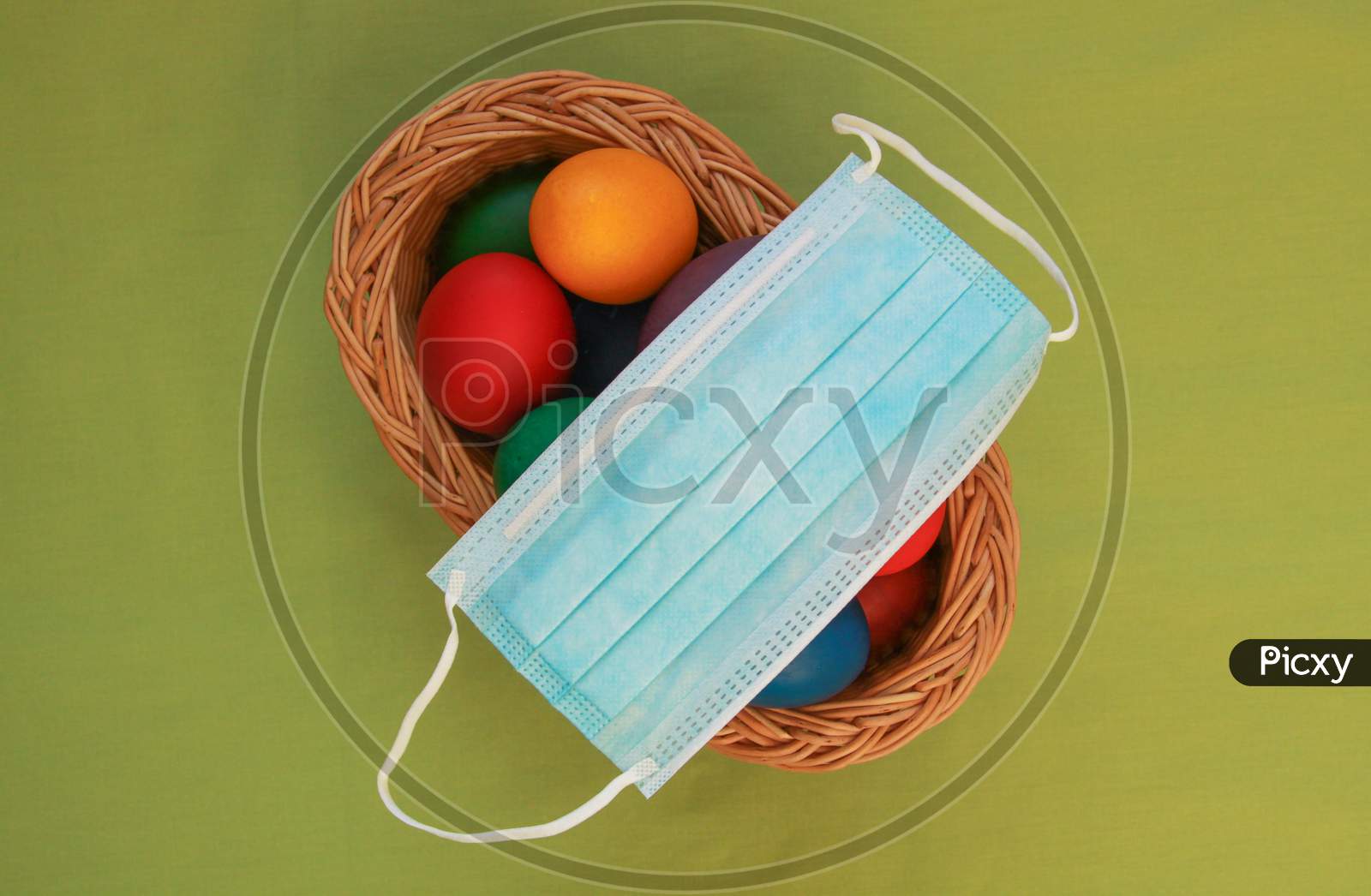 Colored Eggs In Basket Medical Mask Easter 2020