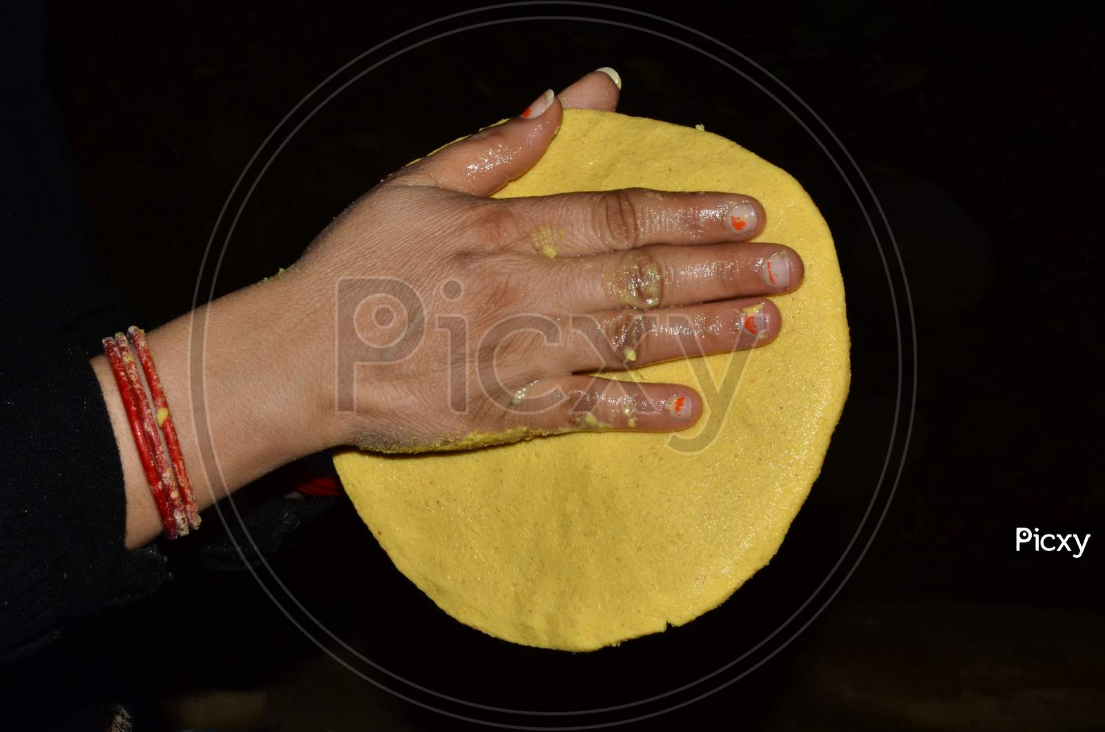 Corn Pone In Lady Hand With Black Background Himachal Pradesh India