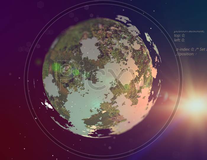 Planet From Space, Hyper Realistic Planet With Nice Environmental Light Effects, Technology And Business And Environment Concept. 3D Render