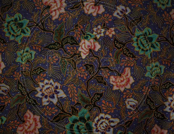 Fabric Textile With Flowers. Floral Asian Background