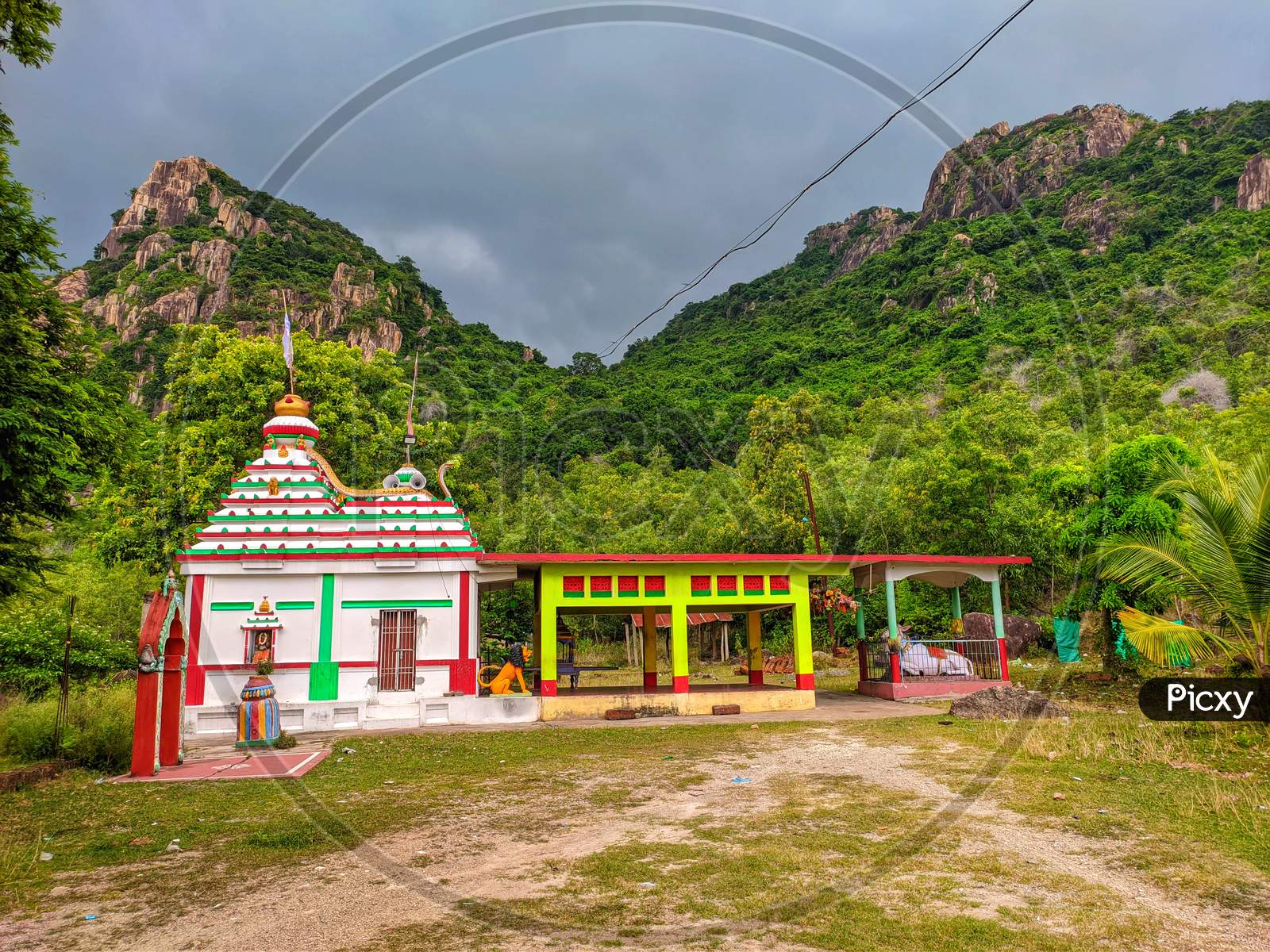 Lord siva's temple near a mountain